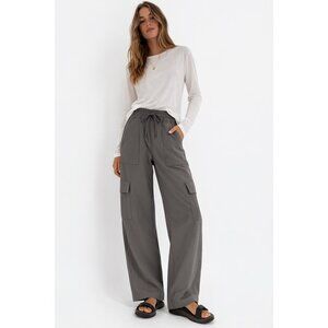NEW HALARA pants high waisted cargo gray MEDIUM ankle drawstring wide leg